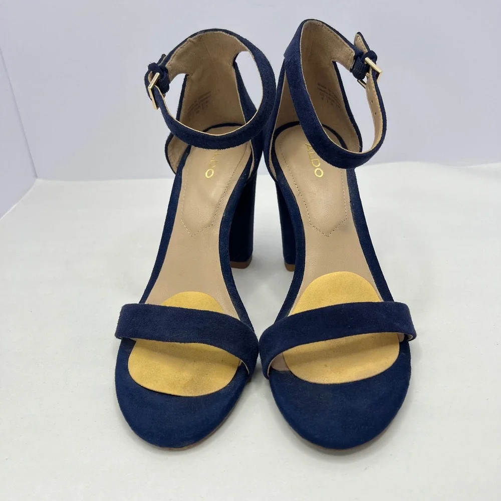 ALDO Navy Blue Heeled Sandals Womens Size 6 Suede Ankle Strap Elegant‎ Dressy